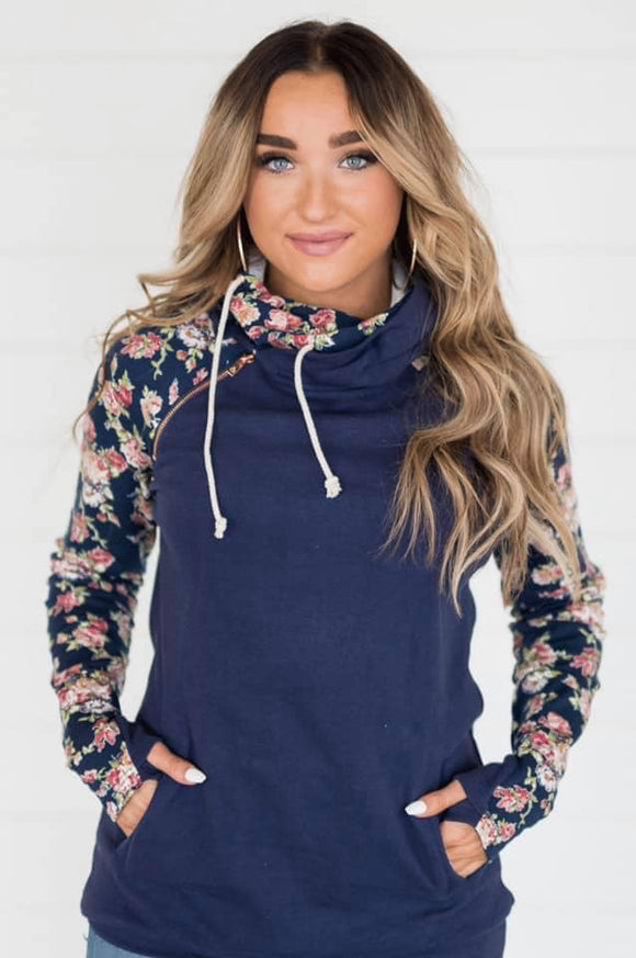 DoubleHood Sweatshirt - Navy Floral