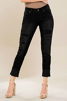 Distressed Cuff Jeans {Black Wash}