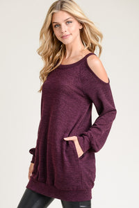 Eggplant Cold Shoulder Sweater Dress