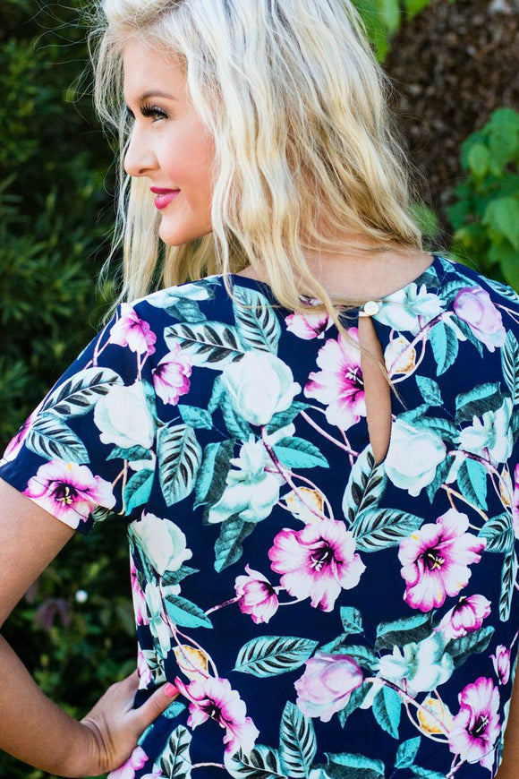 Riley Top - Navy Tropical