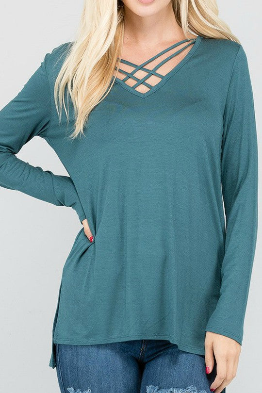 Teal Criss-Cross Top