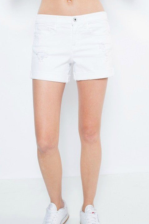 White Boyfriend Distressed Shorts