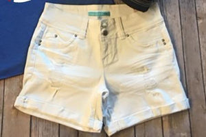 White Distressed Roll Cuff Shorts