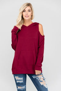 Wine Cold Shoulder Hoodie